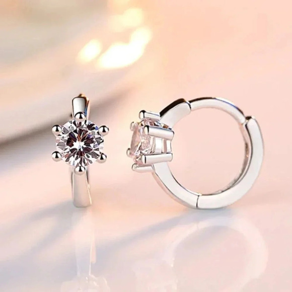 925 Sterling Silver Diamond Huggie Hoop Earrings - Picture 7 of 7